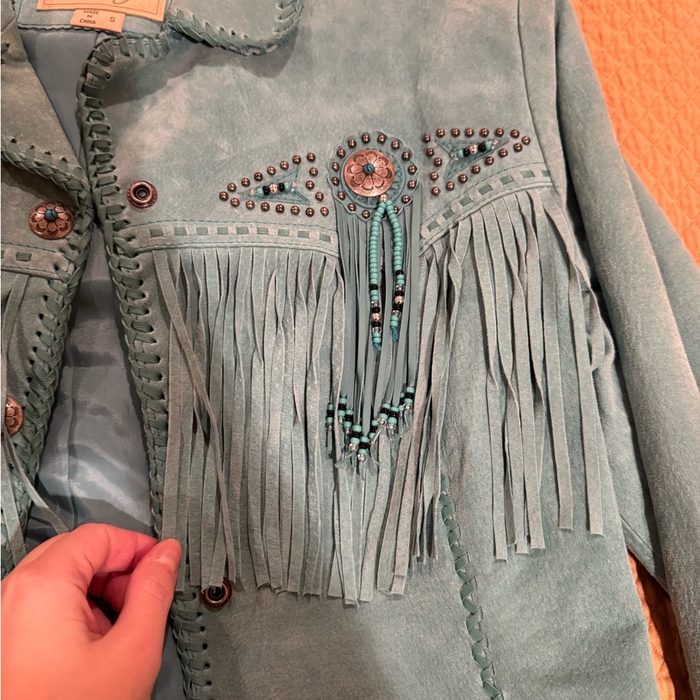 Scully Teal Leather Fringe Jacket - Picture 2 of 5